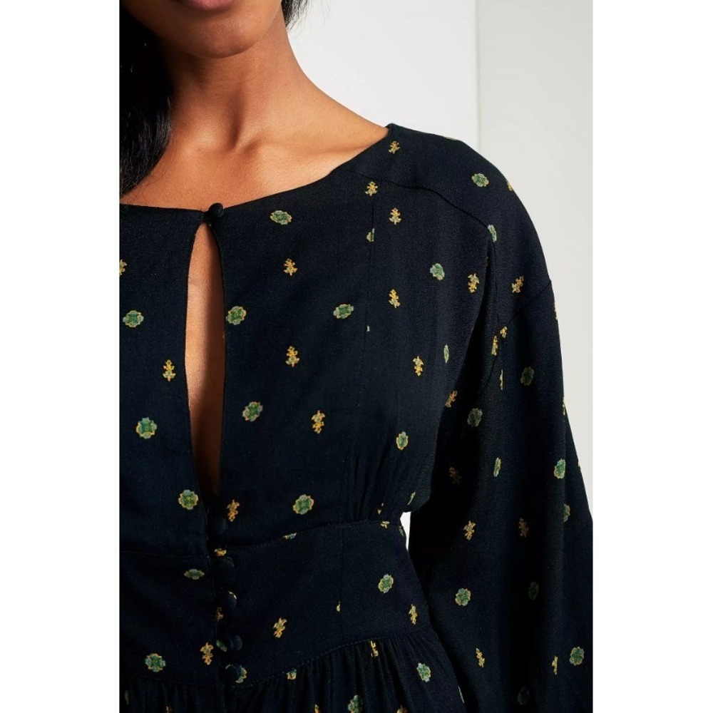 Free People Black Love Grows Long Sleeve Keyhole Romper Garden Print S - Picture 3 of 15